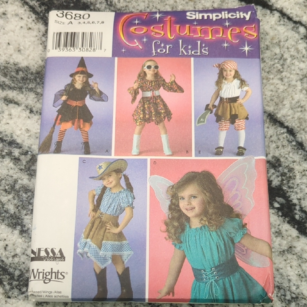 Simplicity Kids Costume Pattern 3680 Witch Pirate Cowgirl